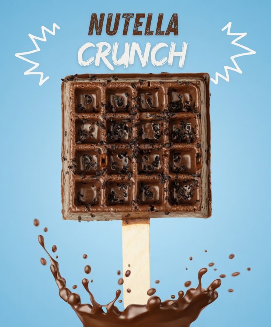 The Nutella Crunch — Belgian waffle on a stick dipped in Nutella with grated dark chocolate